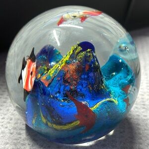 Vintage Handblown Art Glass Orb Paperweight Aquarium Fish Reef Murano Style
